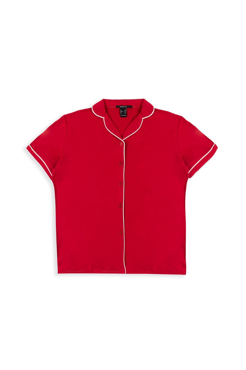 Piped-Trim Top & Shorts Pajama Set