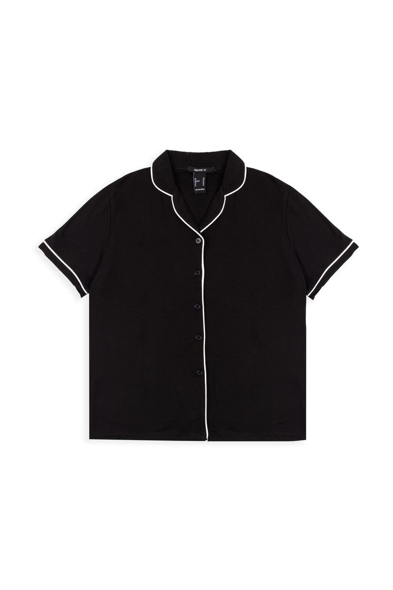 Piped-Trim Top & Shorts Pajama Set