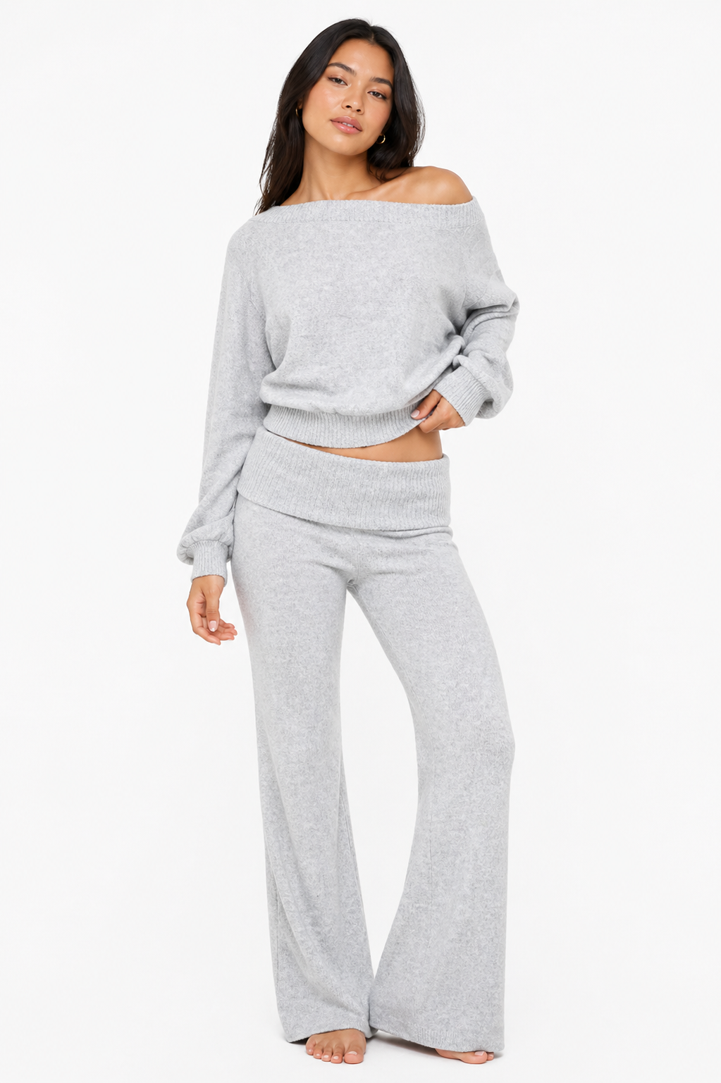 Off-The-Shoulder Top & Flare Pants Set