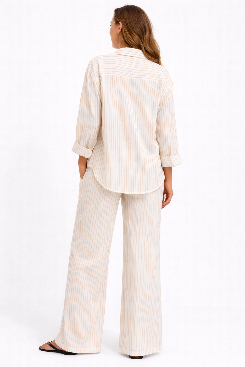 STRIPED LONG SLEEVE SHIRT AND WIDE LEG PANT SET