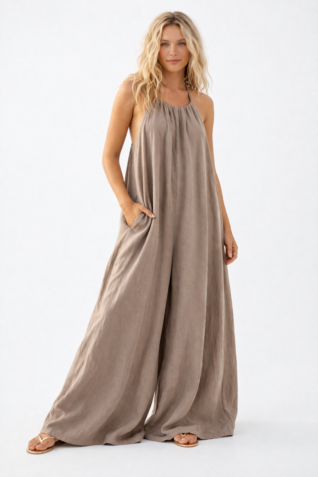 ULTRA WIDE LEG JUMPSUIT WITH POCKETS