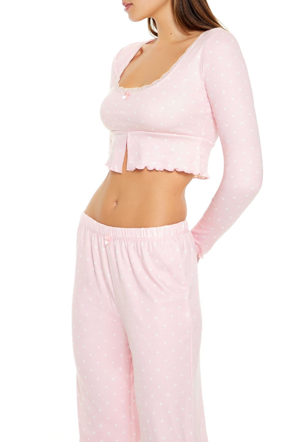 Polka Dot Bow Pajama Crop Top
