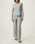 Heather Grey Split Crewneck Waffle Knit Sleep Set