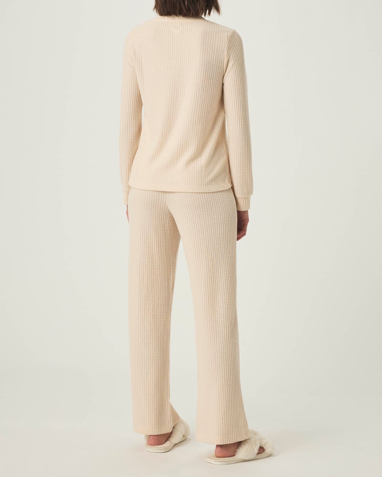 Pink Tint Split Crewneck Waffle Knit Sleep Set