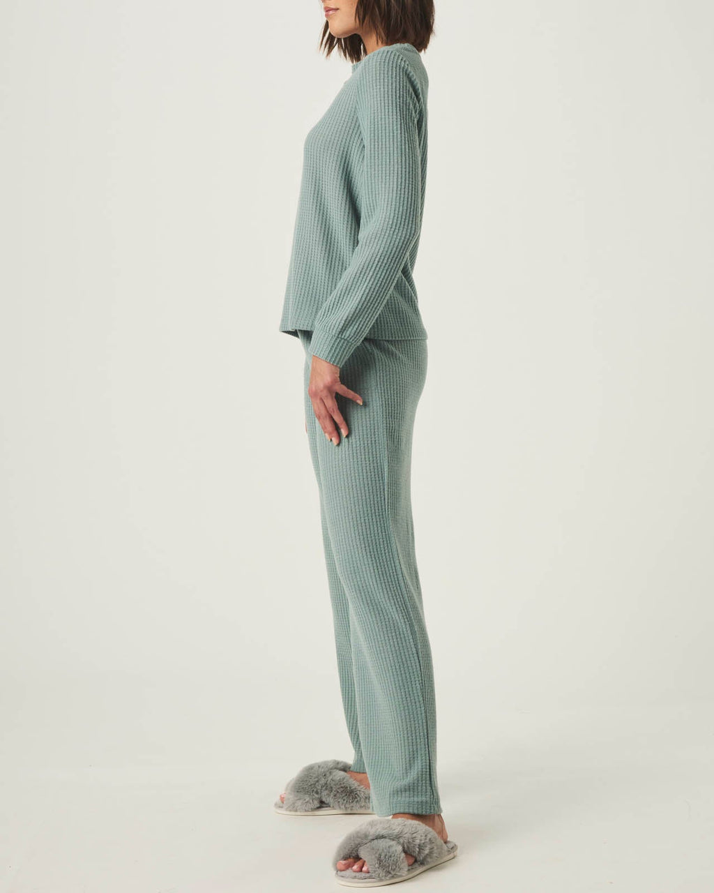 Stormy Sea Split Crewneck Waffle Knit Sleep Set