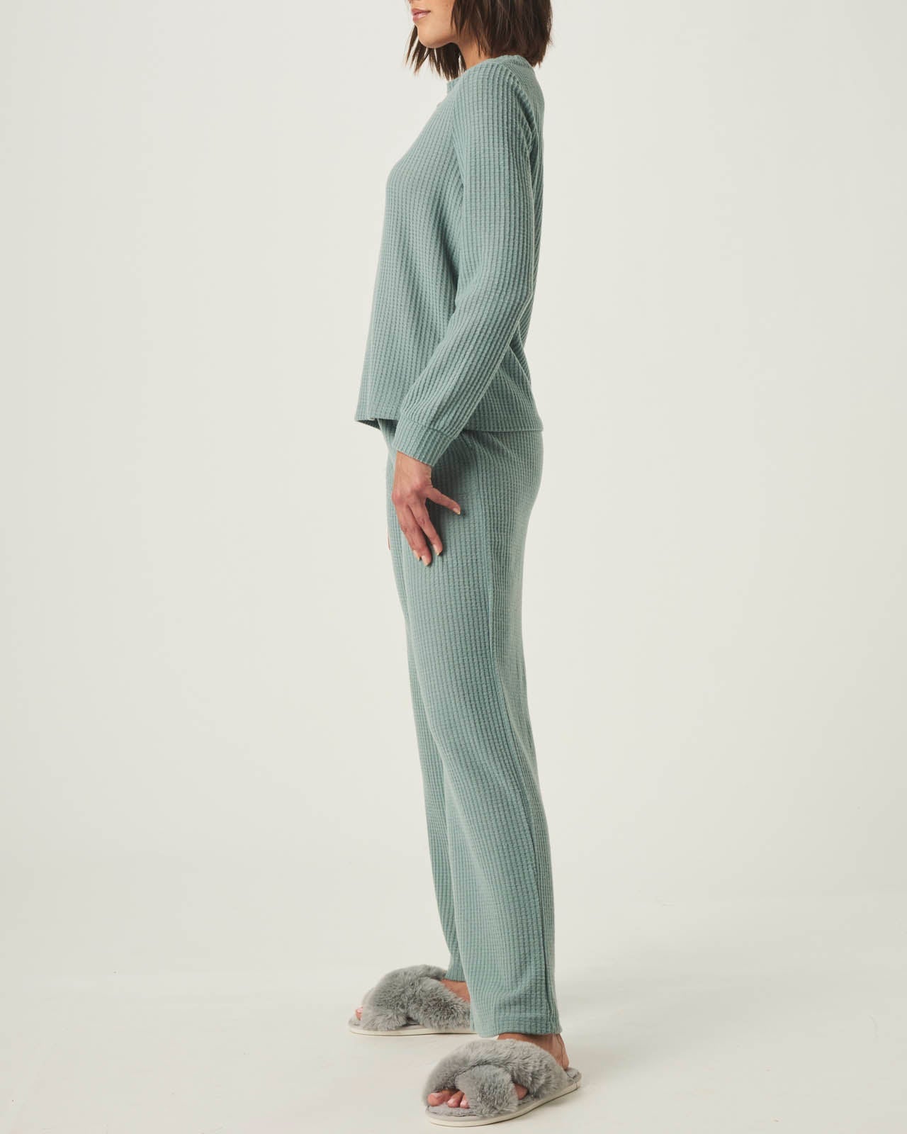 Stormy Sea Split Crewneck Waffle Knit Sleep Set