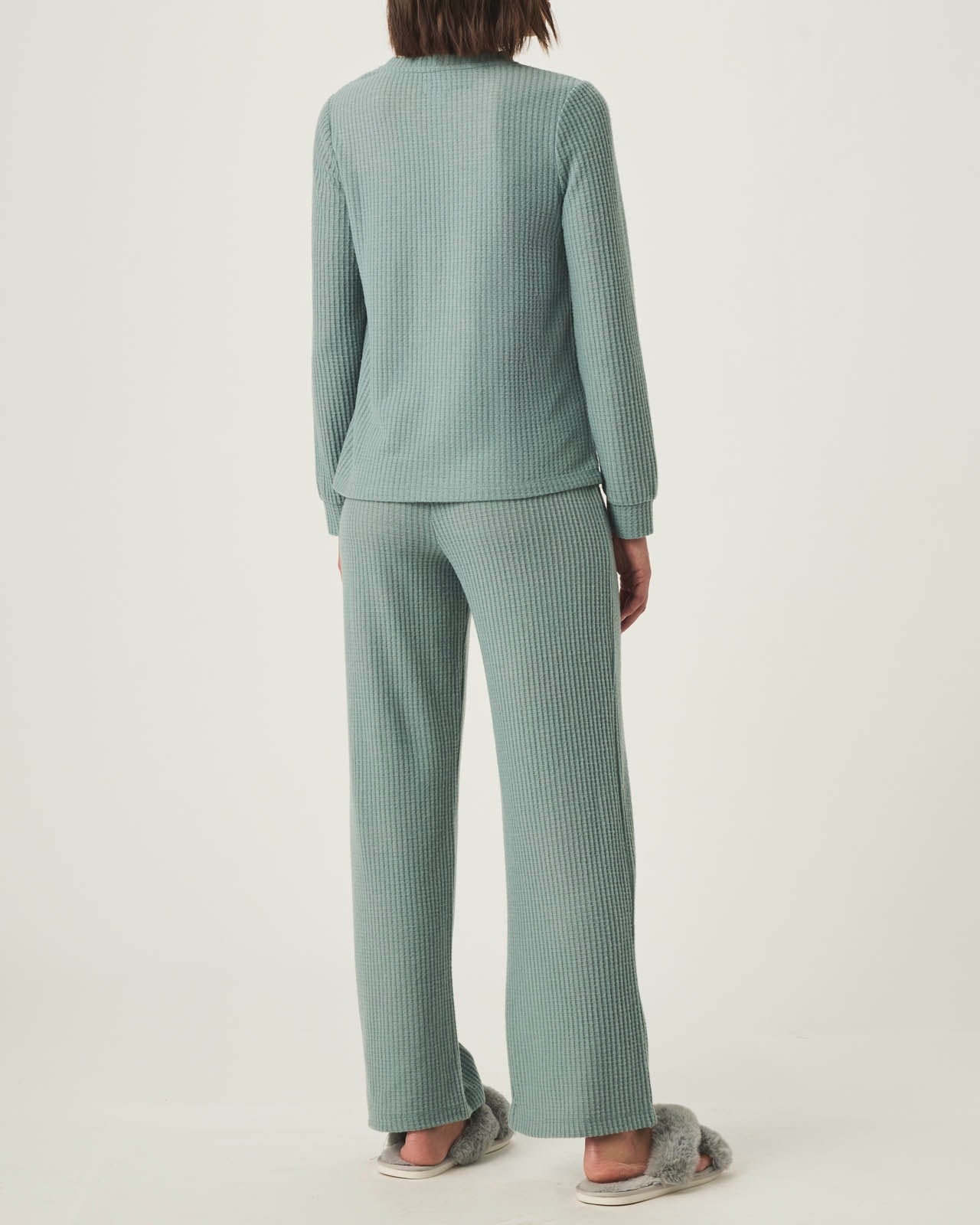 Stormy Sea Split Crewneck Waffle Knit Sleep Set