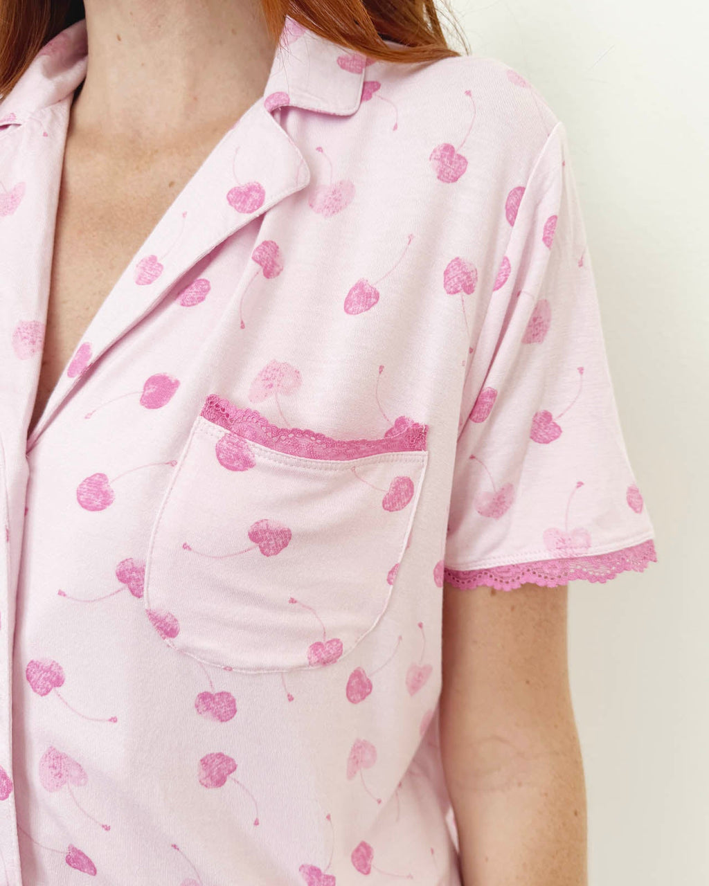 Cherry Heart Notch Collar and Short Sleep Set