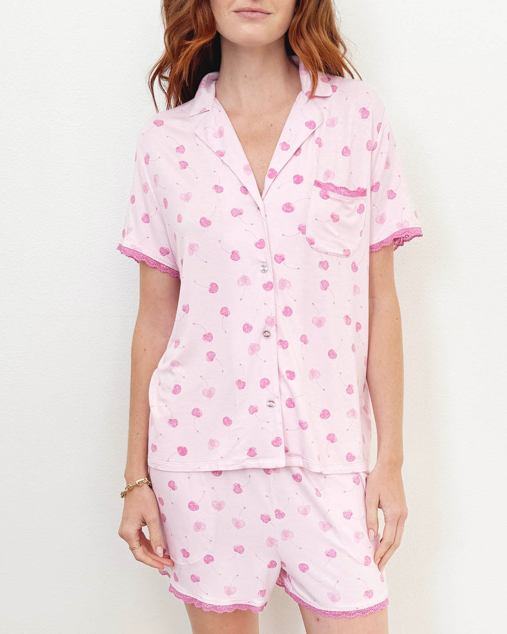 Cherry Heart Notch Collar and Short Sleep Set