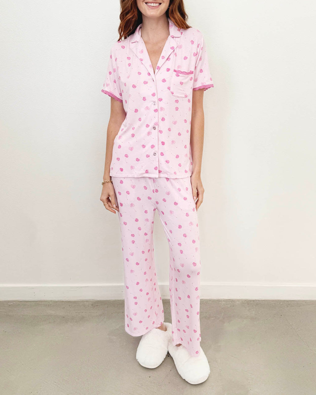 Cherry Heart Notch Collar and Crop Pant Sleep Set