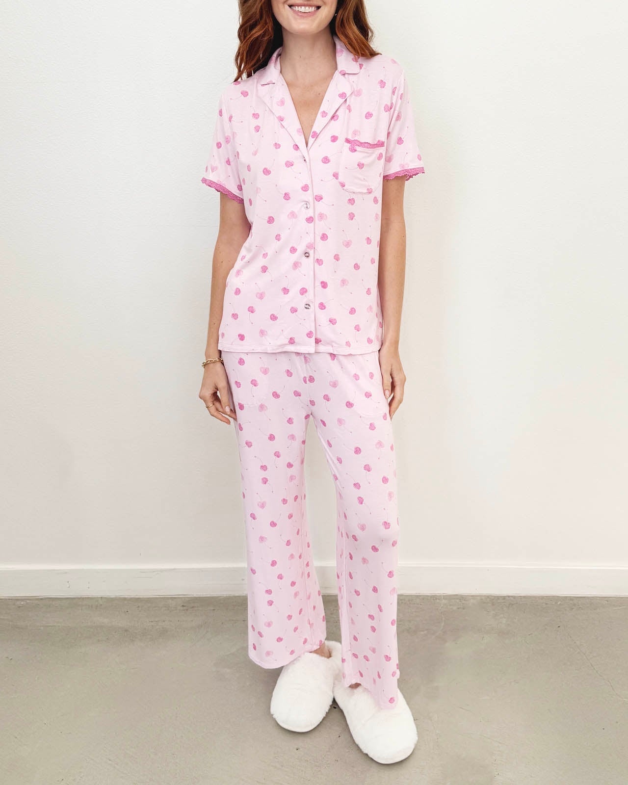 Cherry Heart Notch Collar and Crop Pant Sleep Set
