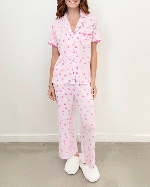 Cherry Heart Notch Collar and Crop Pant Sleep Set
