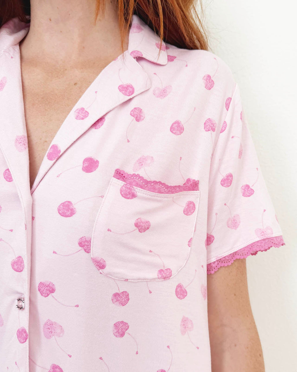 Cherry Heart Notch Collar and Crop Pant Sleep Set