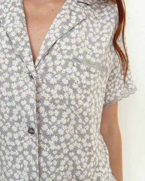 Daisy Pop Notch Collar and Crop Pant Sleep Set