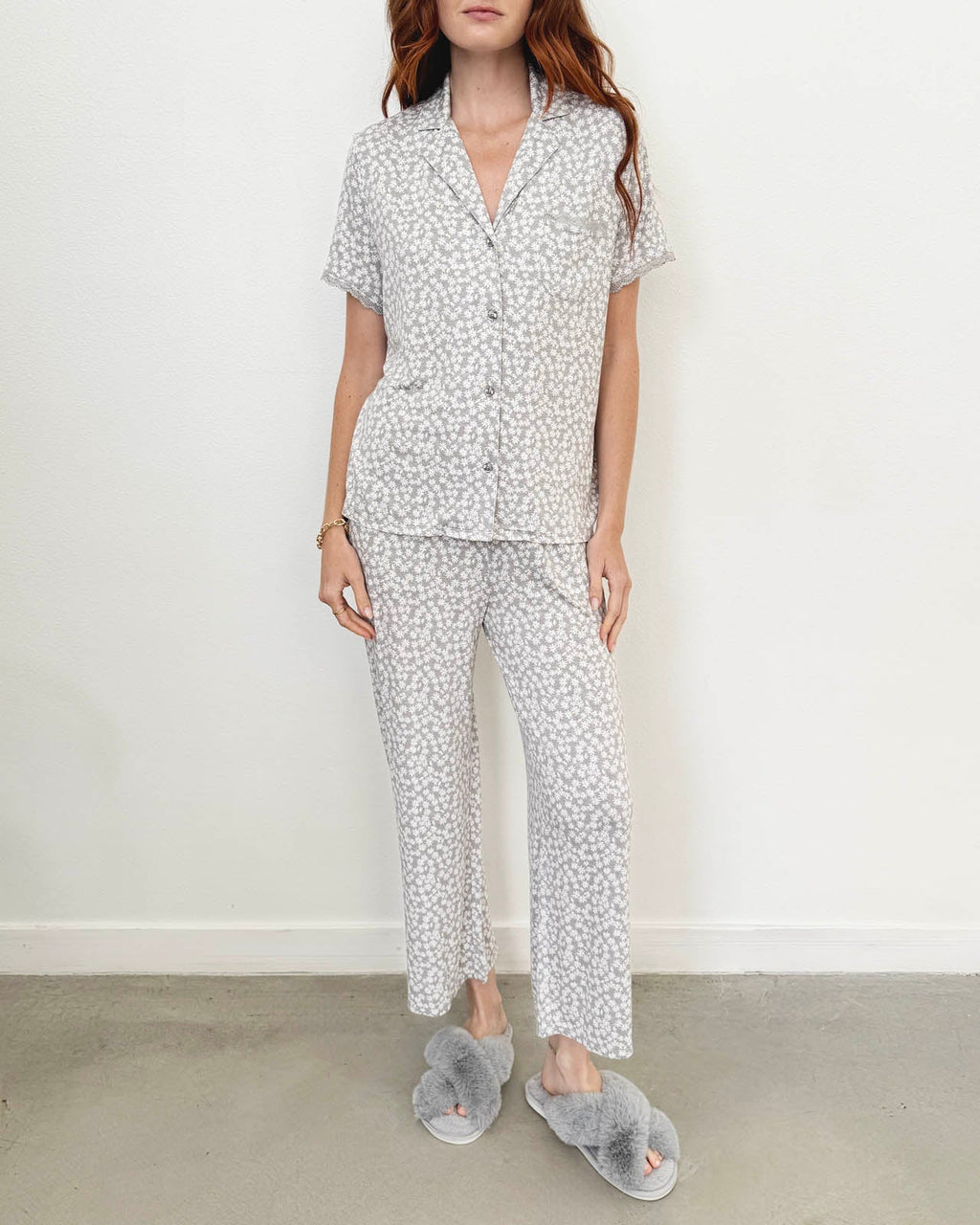 Daisy Pop Notch Collar and Crop Pant Sleep Set