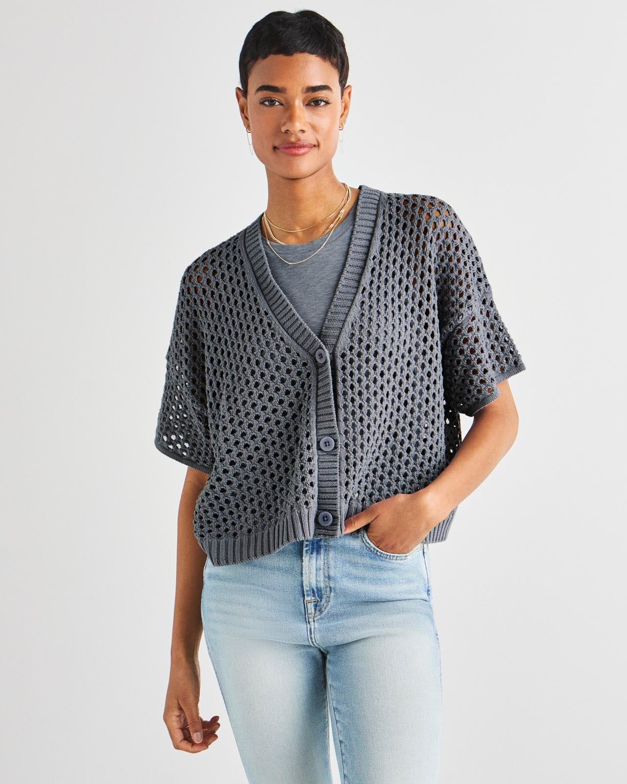 Nova Pointelle Short Sleeve Cardigan