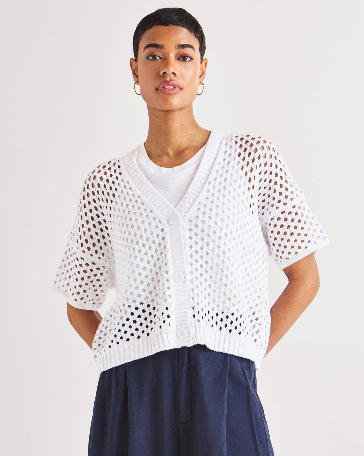 Nova Pointelle Short Sleeve Cardigan