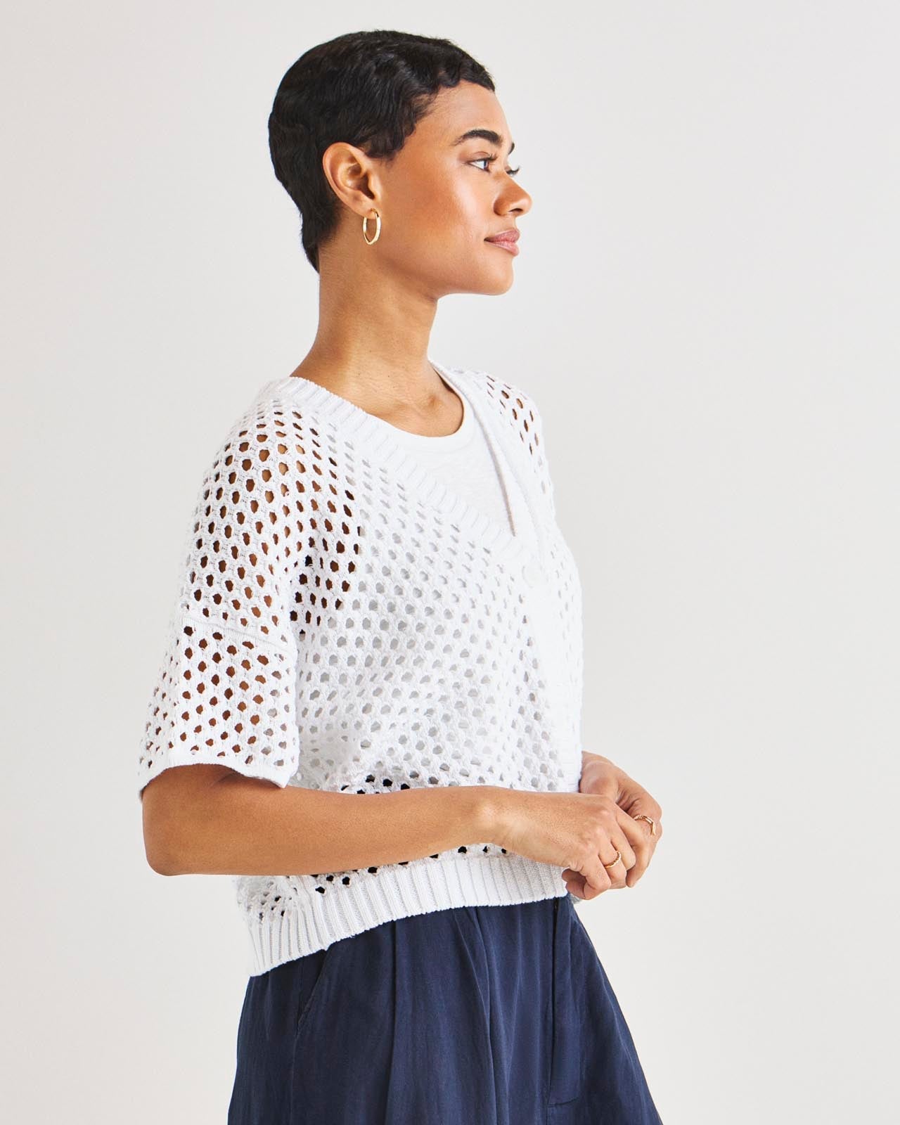 Nova Pointelle Short Sleeve Cardigan
