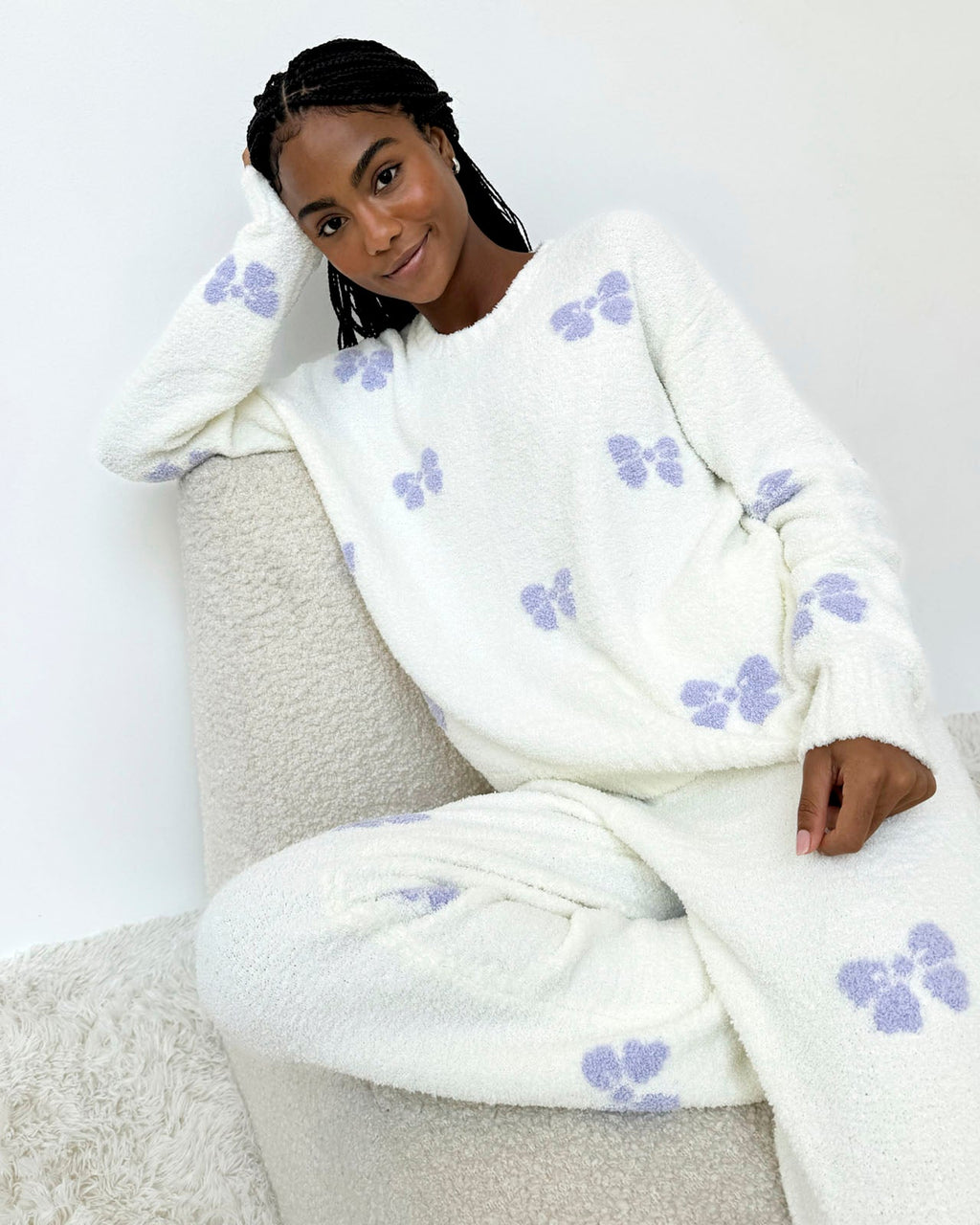 Purple Bows Fuzzy Sweater PJ Set
