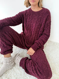 Merlot Fuzzy Cable Knit Sweater PJ Set